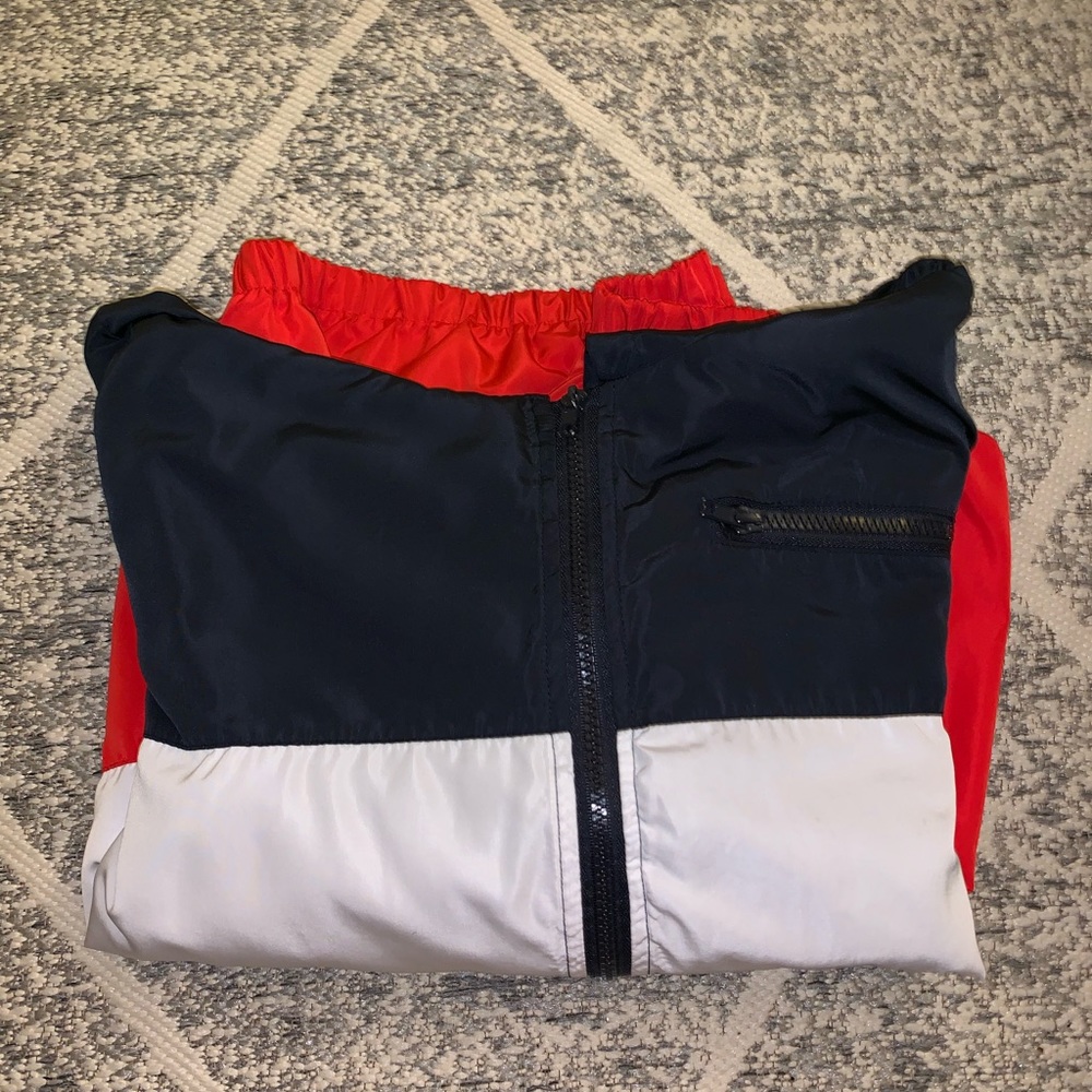 red white and blue wind breaker